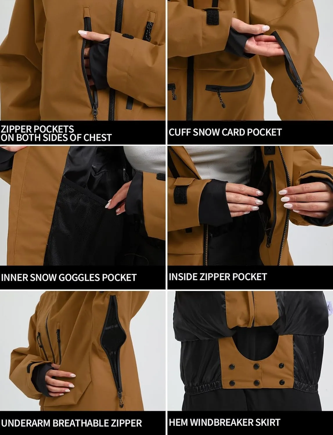 GSOU SNOW Mens Snowboard Jacket Womens Ski Coat Waterproof Insulated Snow Coat Winter Hooded Mountain Jackets