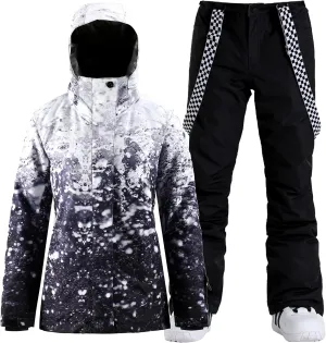 GSOU SNOW Women's Ski Jackets and Pants Set Snowboarding Snowsuit Snow Coat Hooded Waterproof Windproof