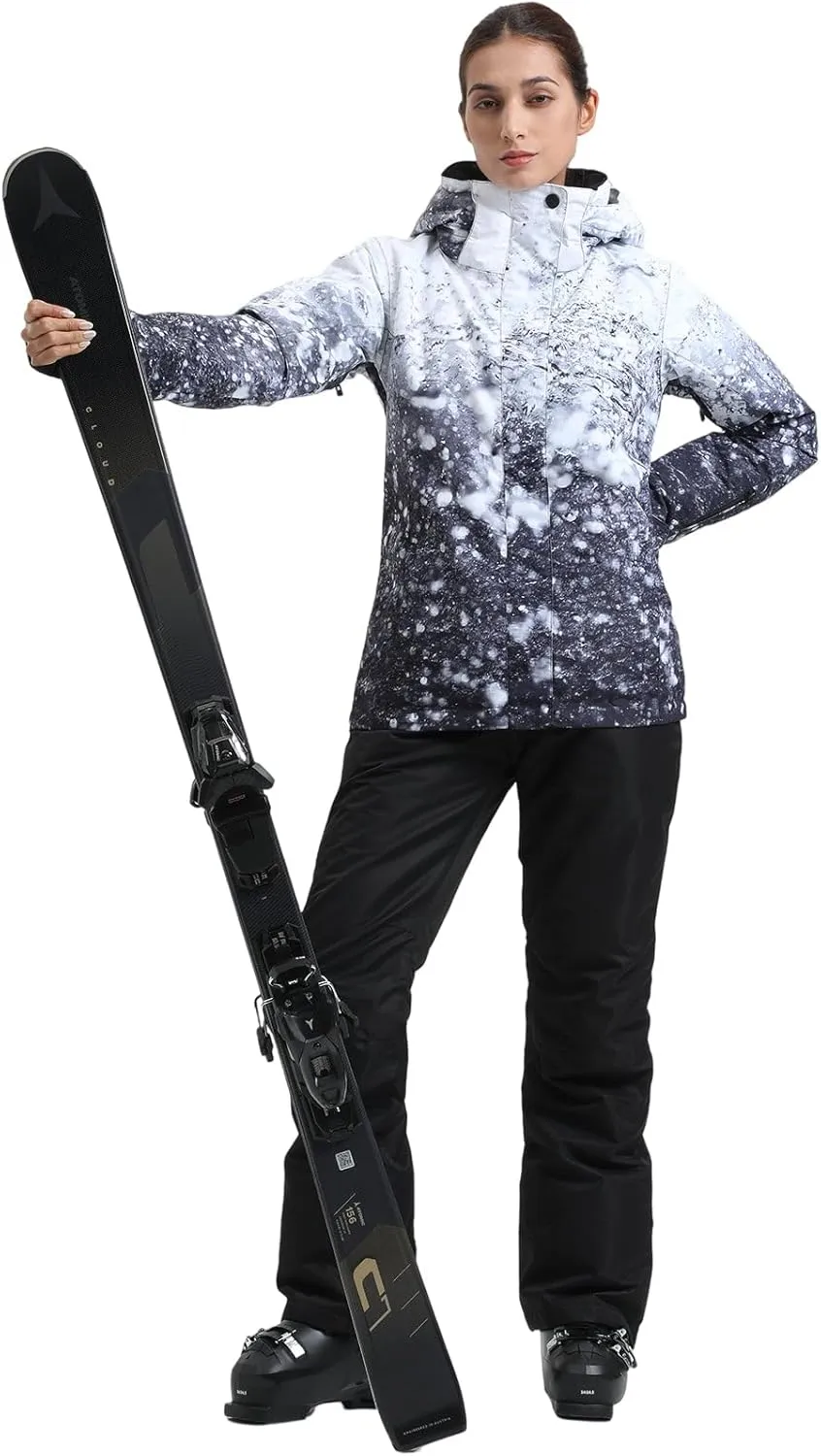 GSOU SNOW Women's Ski Jackets and Pants Set Snowboarding Snowsuit Snow Coat Hooded Waterproof Windproof