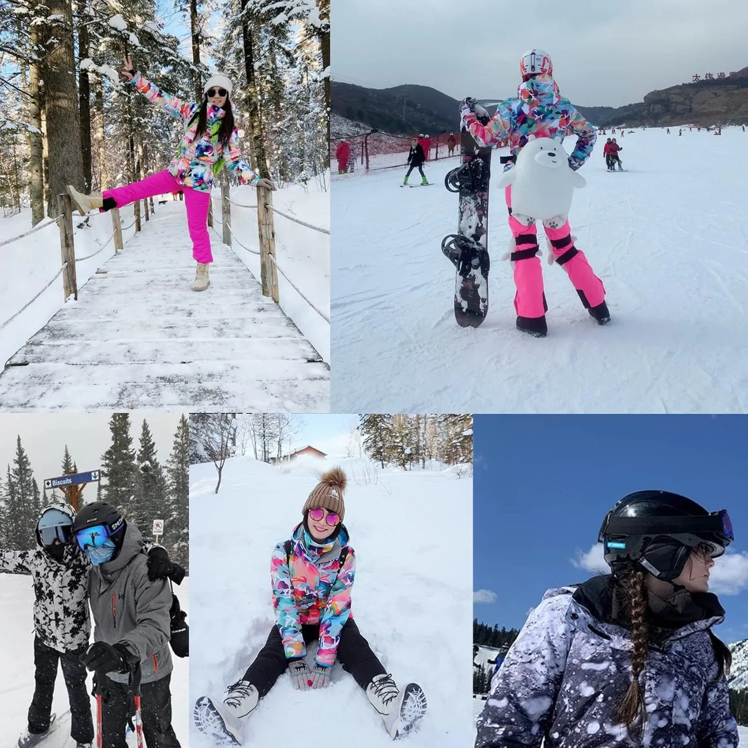 GSOU SNOW Women's Ski Jackets and Pants Set Snowboarding Snowsuit Snow Coat Hooded Waterproof Windproof