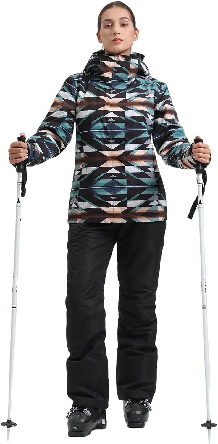 GSOU SNOW Women's Ski Jackets and Pants Set Snowboarding Snowsuit Snow Coat Hooded Waterproof Windproof