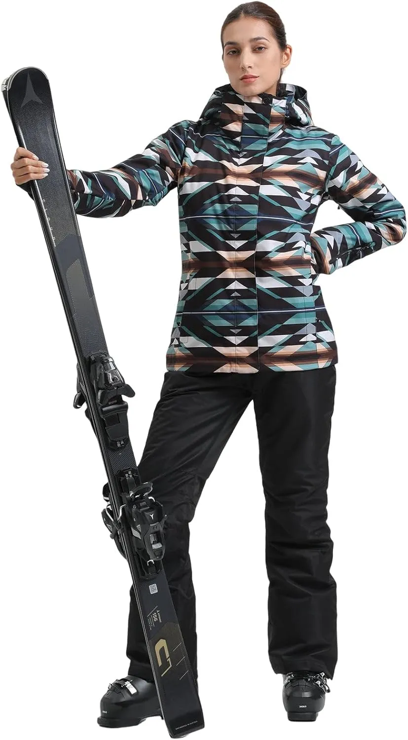 GSOU SNOW Women's Ski Jackets and Pants Set Snowboarding Snowsuit Snow Coat Hooded Waterproof Windproof