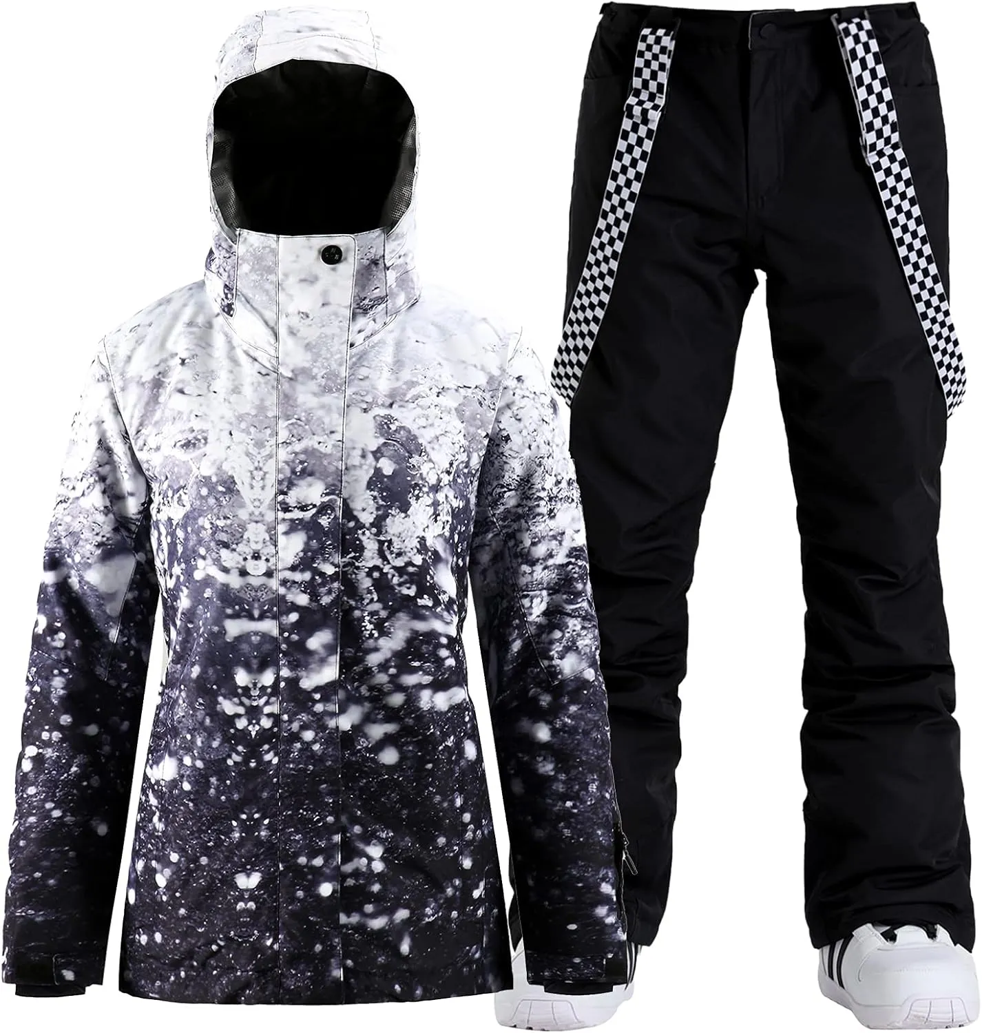 GSOU SNOW Women's Ski Jackets and Pants Set Snowboarding Snowsuit Snow Coat Hooded Waterproof Windproof