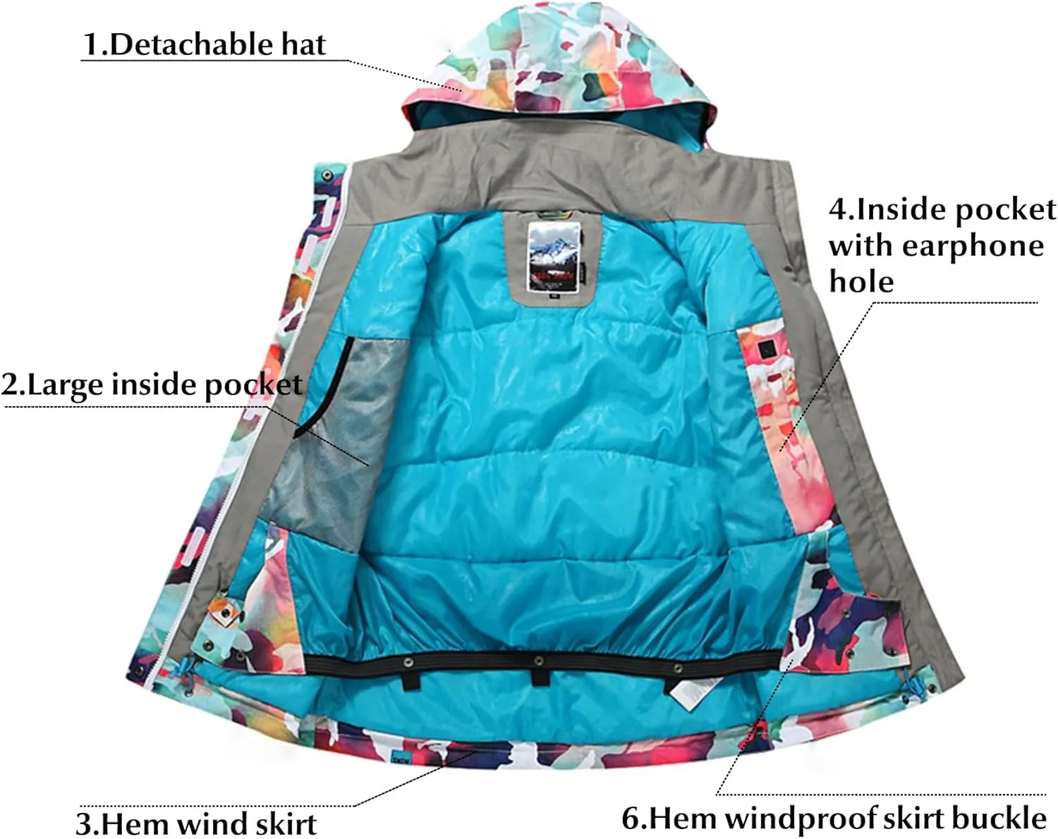 GSOU SNOW Women's Ski Jackets and Pants Set Snowboarding Snowsuit Snow Coat Hooded Waterproof Windproof