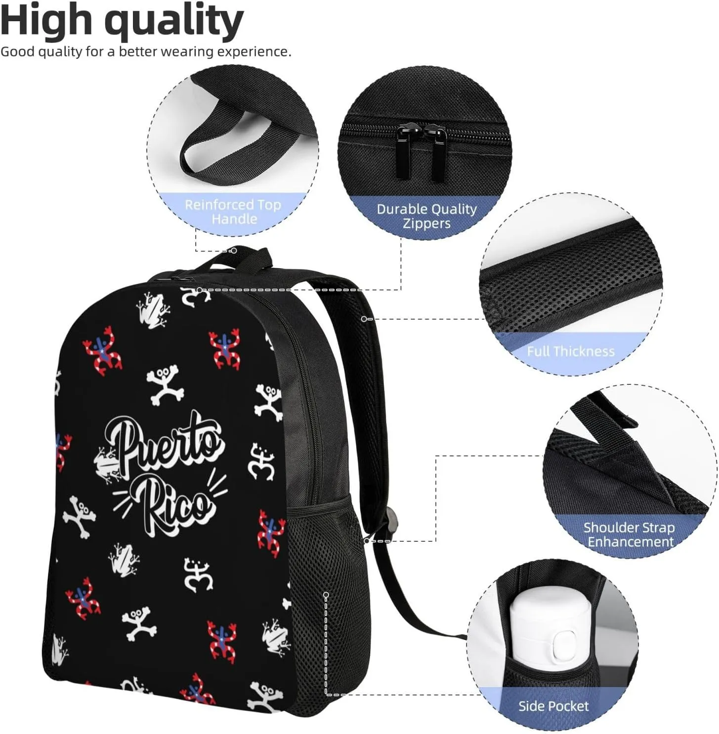 GTEVUTS Puerto Rico Taino Backpack for Men Women - Puerto Rico Gifts-Patriotic Chic Laptop Black Shoulder Bag Travel Camping Work Outdoor Backpacks,15 Inch,Black