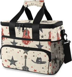 Guitar Star Retro Music Doodle Cooler Bag Insulated Cooler Soft Sided Cooler 24 Can Portable Picnic Bag Large Leakproof Lunch Bag Box for Beach Grocery Camping Travel Car Men Women