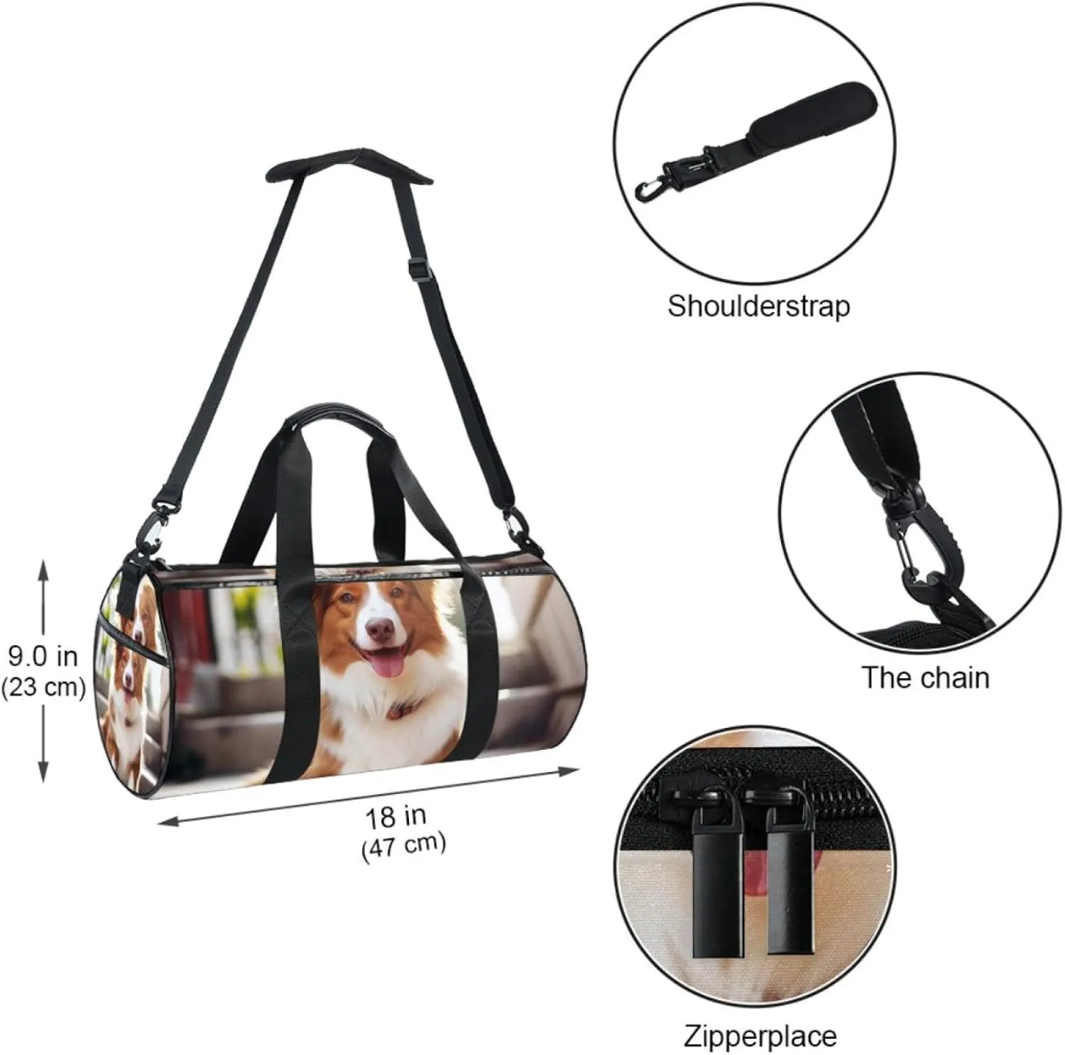 Gym Bag for Women,Small Gym Bag for Men,Border Collie Dog,Overnight Bag