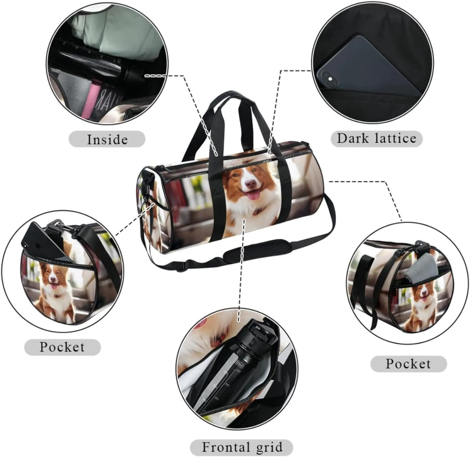 Gym Bag for Women,Small Gym Bag for Men,Border Collie Dog,Overnight Bag