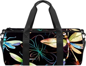 Gym Bag for Women,Small Gym Bag for Men,Dragonfly and Flower,Overnight Bag