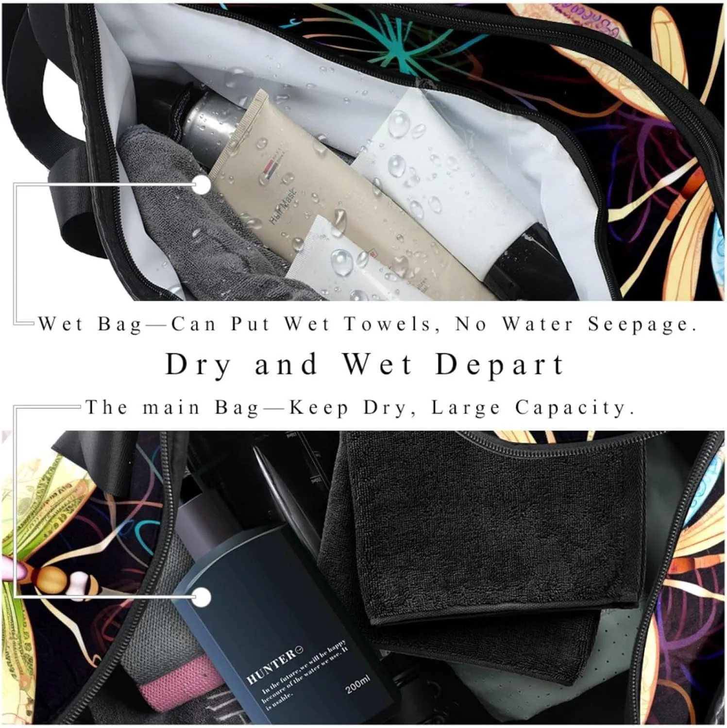 Gym Bag for Women,Small Gym Bag for Men,Dragonfly and Flower,Overnight Bag