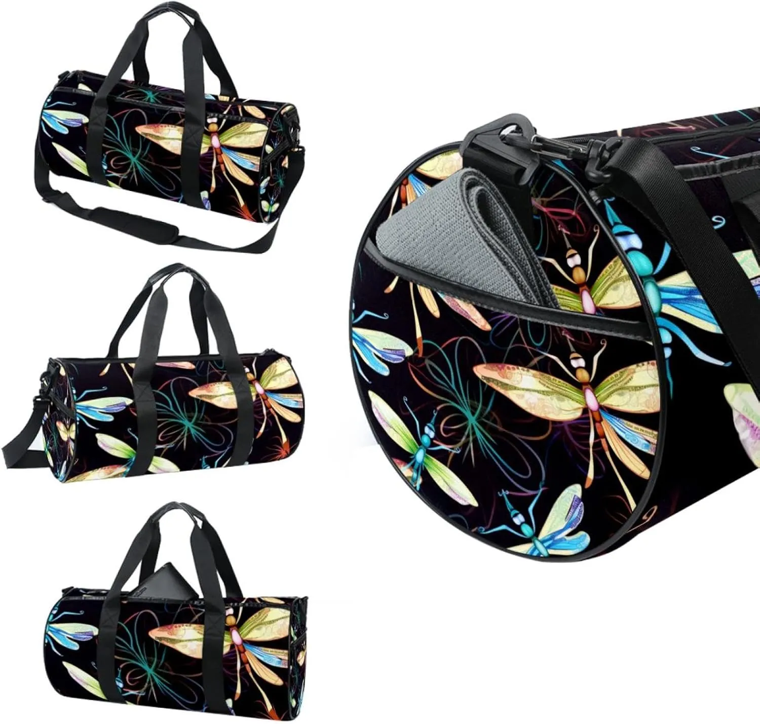 Gym Bag for Women,Small Gym Bag for Men,Dragonfly and Flower,Overnight Bag