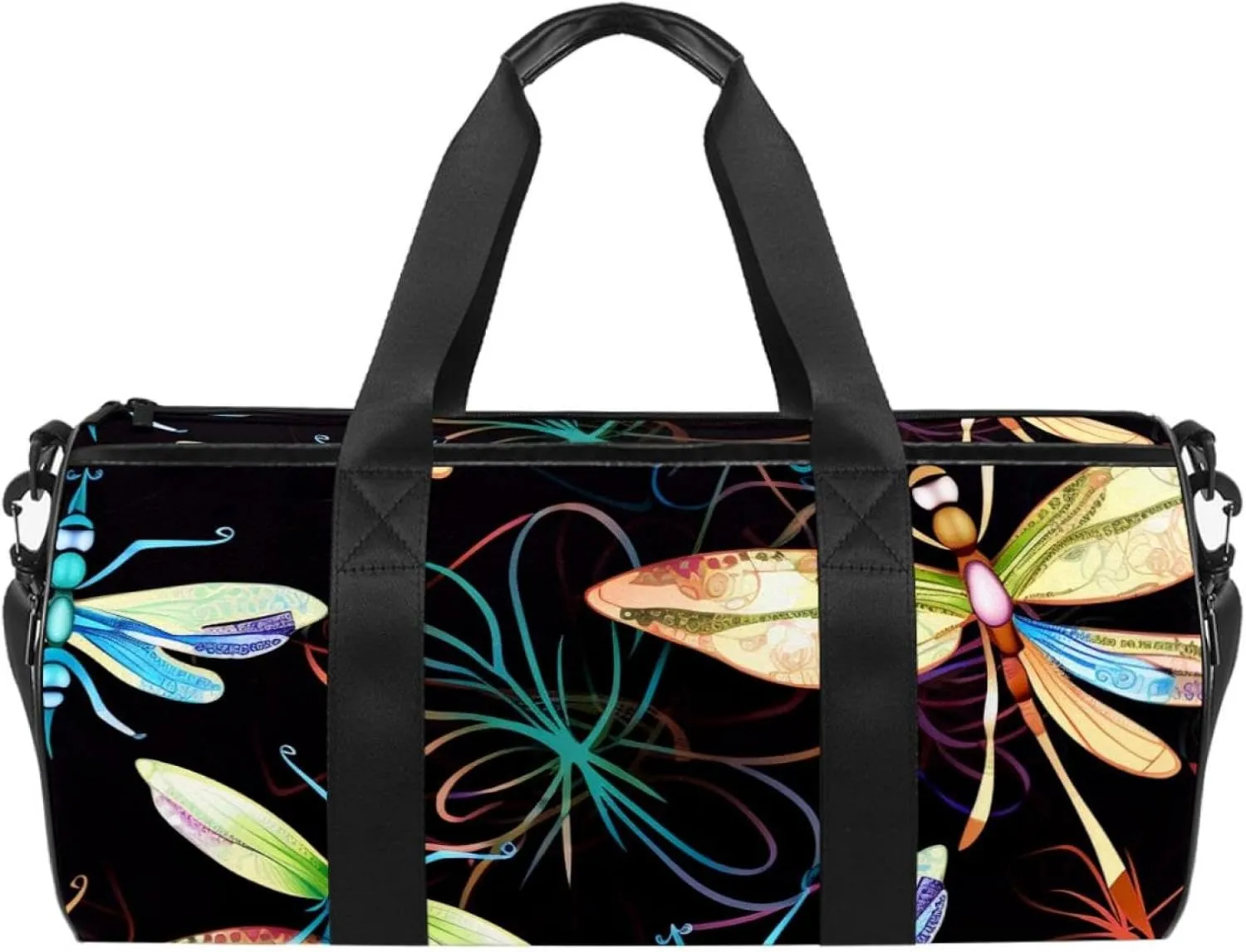 Gym Bag for Women,Small Gym Bag for Men,Dragonfly and Flower,Overnight Bag