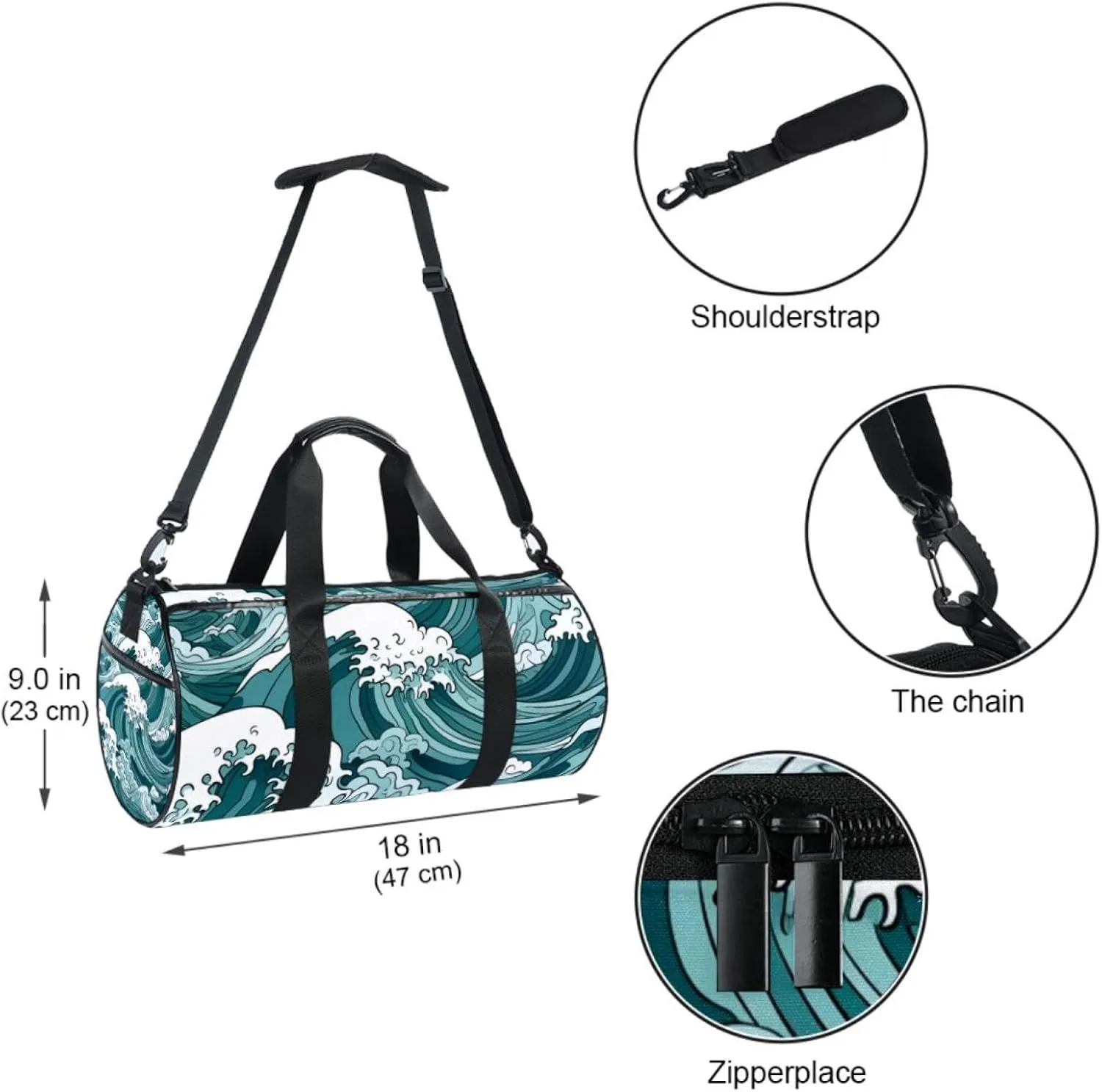 Gym Bag for Women,Small Gym Bag for Men,Sea Abstract Floral Waves,Overnight Bag