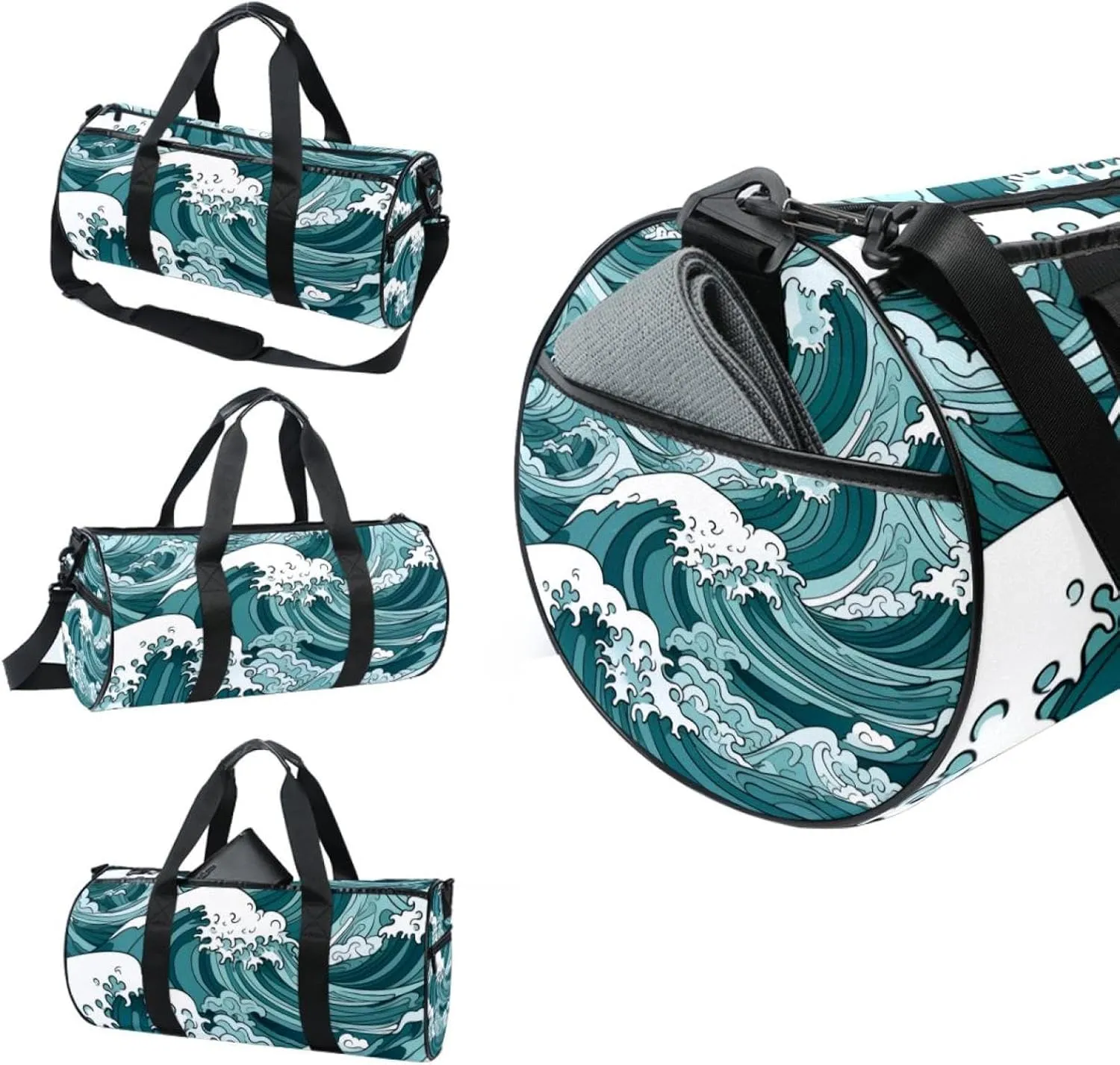 Gym Bag for Women,Small Gym Bag for Men,Sea Abstract Floral Waves,Overnight Bag