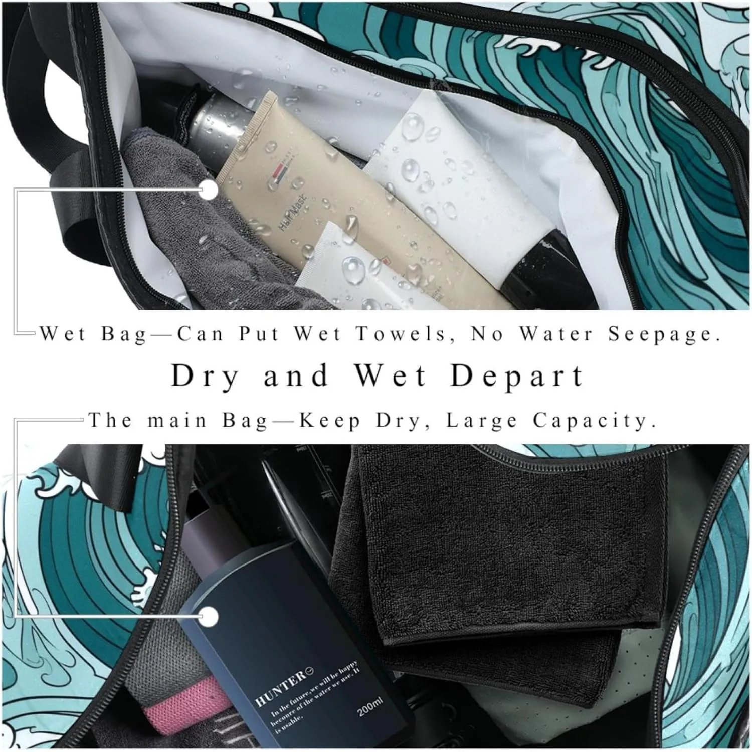 Gym Bag for Women,Small Gym Bag for Men,Sea Abstract Floral Waves,Overnight Bag
