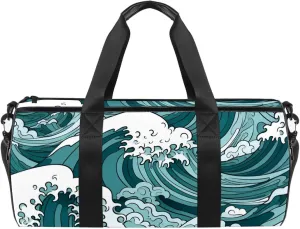 Gym Bag for Women,Small Gym Bag for Men,Sea Abstract Floral Waves,Overnight Bag