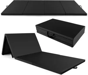 GYMAX Gymnastics Mat, 4 FT x 10 FT x 2 Inches Folding Exercise Mat w/Carrying Handles, Hook & Loop Fasteners, Tumbling Mat Waterproof for Yoga, Stretching, Home Gym