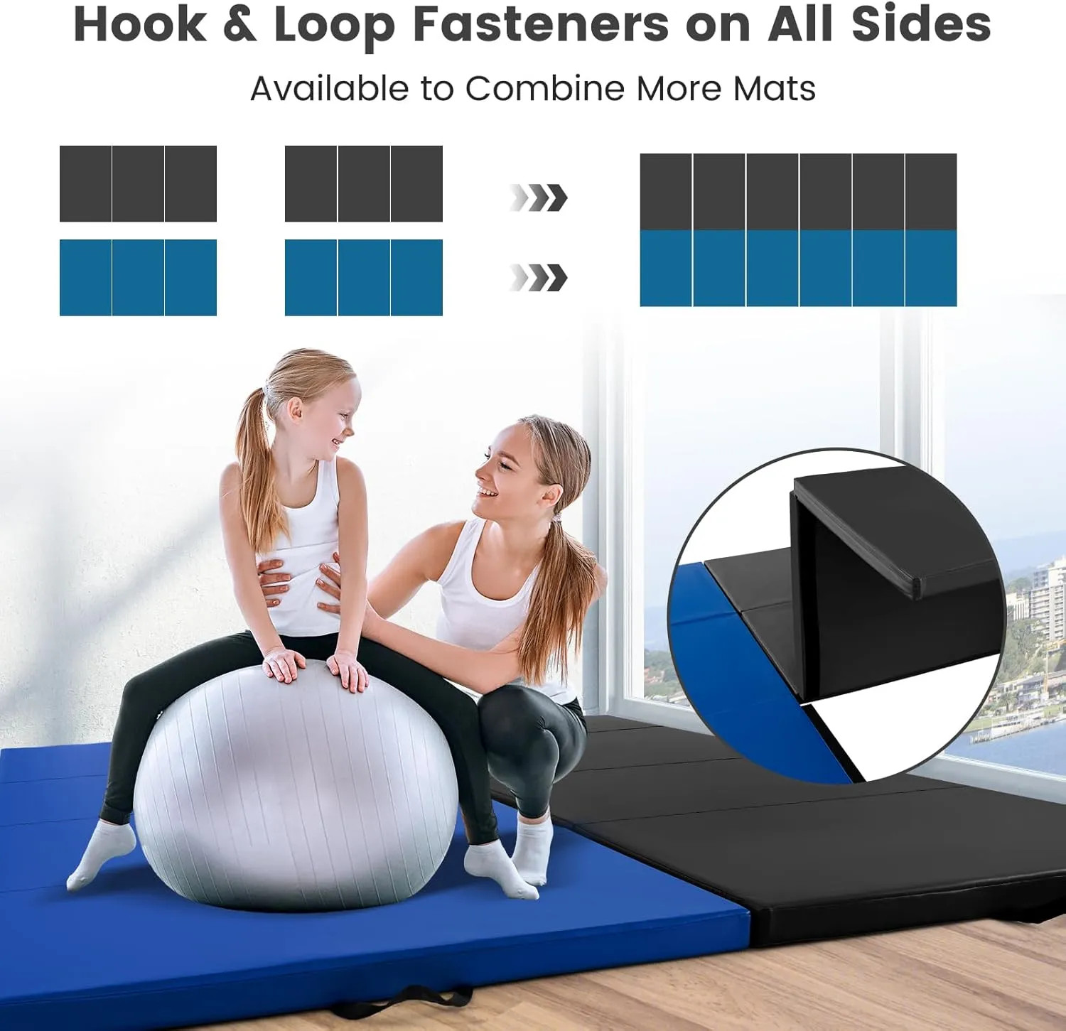 GYMAX Gymnastics Mat, 4 FT x 10 FT x 2 Inches Folding Exercise Mat w/Carrying Handles, Hook & Loop Fasteners, Tumbling Mat Waterproof for Yoga, Stretching, Home Gym