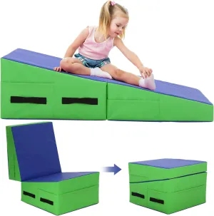 Gymnastics Cheese Mat for Kid Adult, 48"X24"X14" Folding Tumbling Mat for Home Gym, Incline Wedge With Non-Slip PVC Surface & Handle