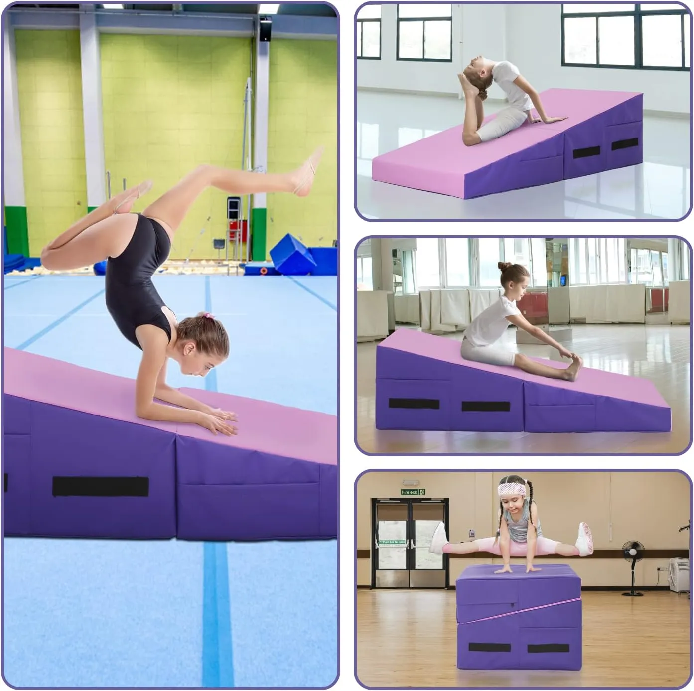 Gymnastics Cheese Mat for Kid Adult, 48"X24"X14" Folding Tumbling Mat for Home Gym, Incline Wedge With Non-Slip PVC Surface & Handle