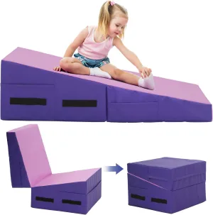 Gymnastics Cheese Mat for Kid Adult, 48"X24"X14" Folding Tumbling Mat for Home Gym, Incline Wedge With Non-Slip PVC Surface & Handle