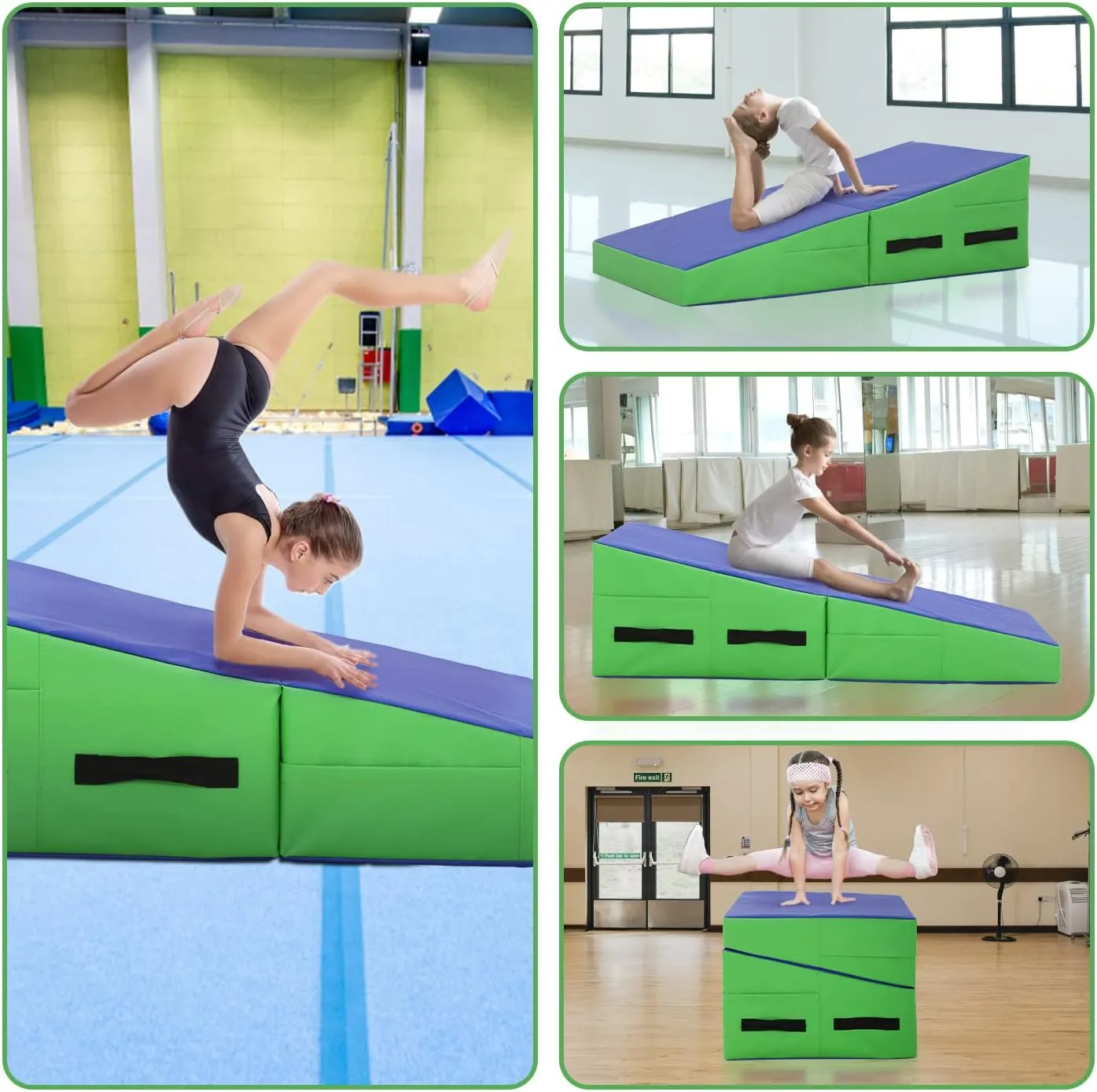 Gymnastics Cheese Mat for Kid Adult, 48"X24"X14" Folding Tumbling Mat for Home Gym, Incline Wedge With Non-Slip PVC Surface & Handle