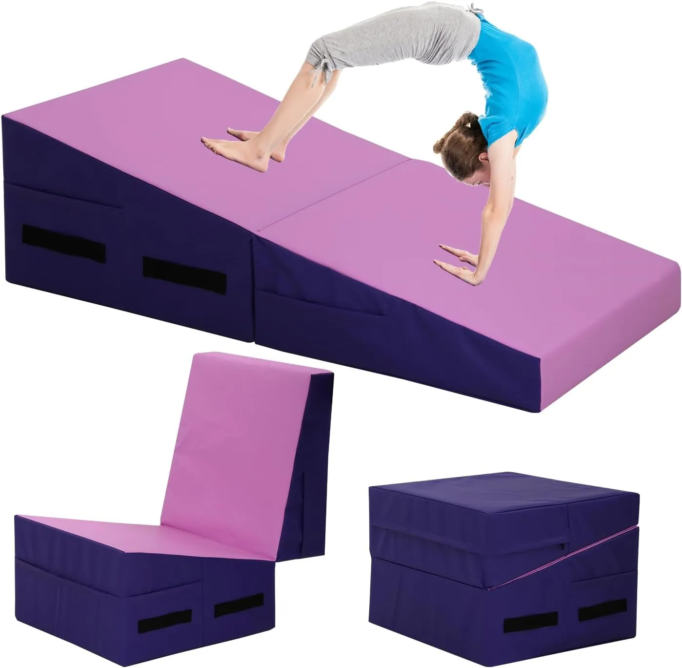 Gymnastics Mat for Tumbling, Folding Tumbling Mats Cheese Mat with Non-Slip PU Leather Surface & Handles, Tumbling Matts for Gymnastics for Home, Gym Exercise