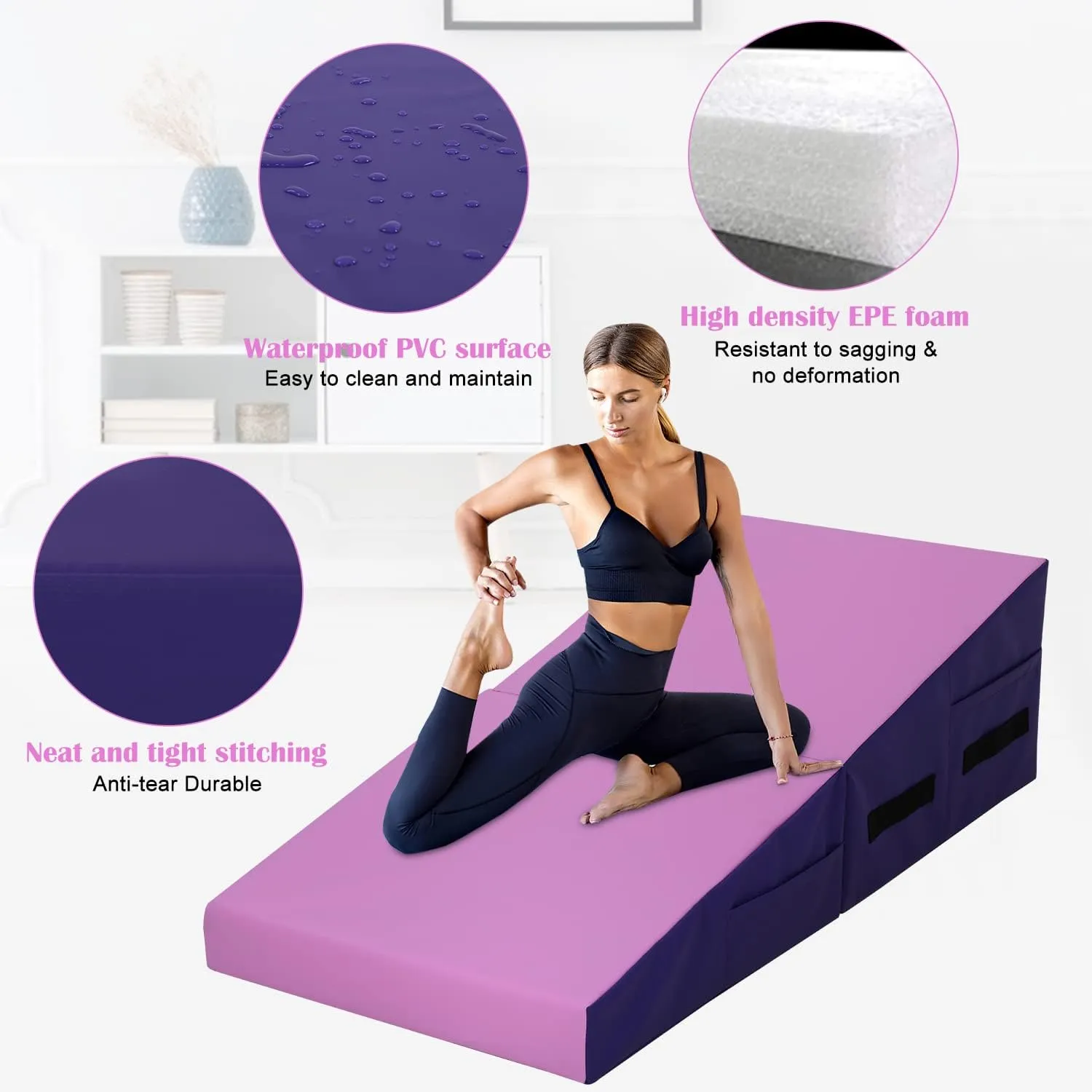 Gymnastics Mat for Tumbling, Folding Tumbling Mats Cheese Mat with Non-Slip PU Leather Surface & Handles, Tumbling Matts for Gymnastics for Home, Gym Exercise
