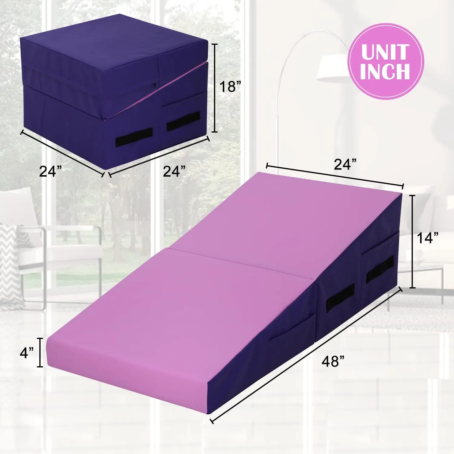 Gymnastics Mat for Tumbling, Folding Tumbling Mats Cheese Mat with Non-Slip PU Leather Surface & Handles, Tumbling Matts for Gymnastics for Home, Gym Exercise