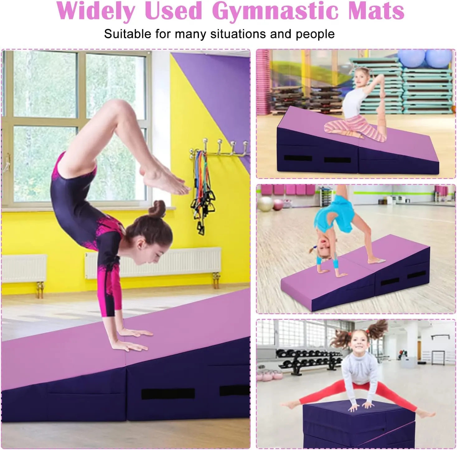 Gymnastics Mat for Tumbling, Folding Tumbling Mats Cheese Mat with Non-Slip PU Leather Surface & Handles, Tumbling Matts for Gymnastics for Home, Gym Exercise