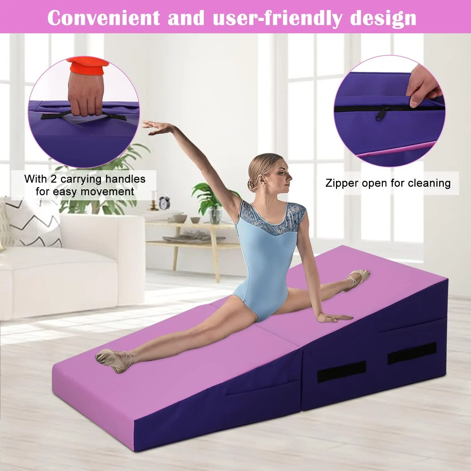 Gymnastics Mat for Tumbling, Folding Tumbling Mats Cheese Mat with Non-Slip PU Leather Surface & Handles, Tumbling Matts for Gymnastics for Home, Gym Exercise