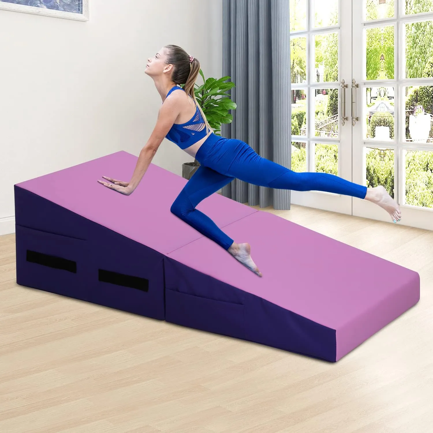 Gymnastics Mat for Tumbling, Folding Tumbling Mats Cheese Mat with Non-Slip PU Leather Surface & Handles, Tumbling Matts for Gymnastics for Home, Gym Exercise