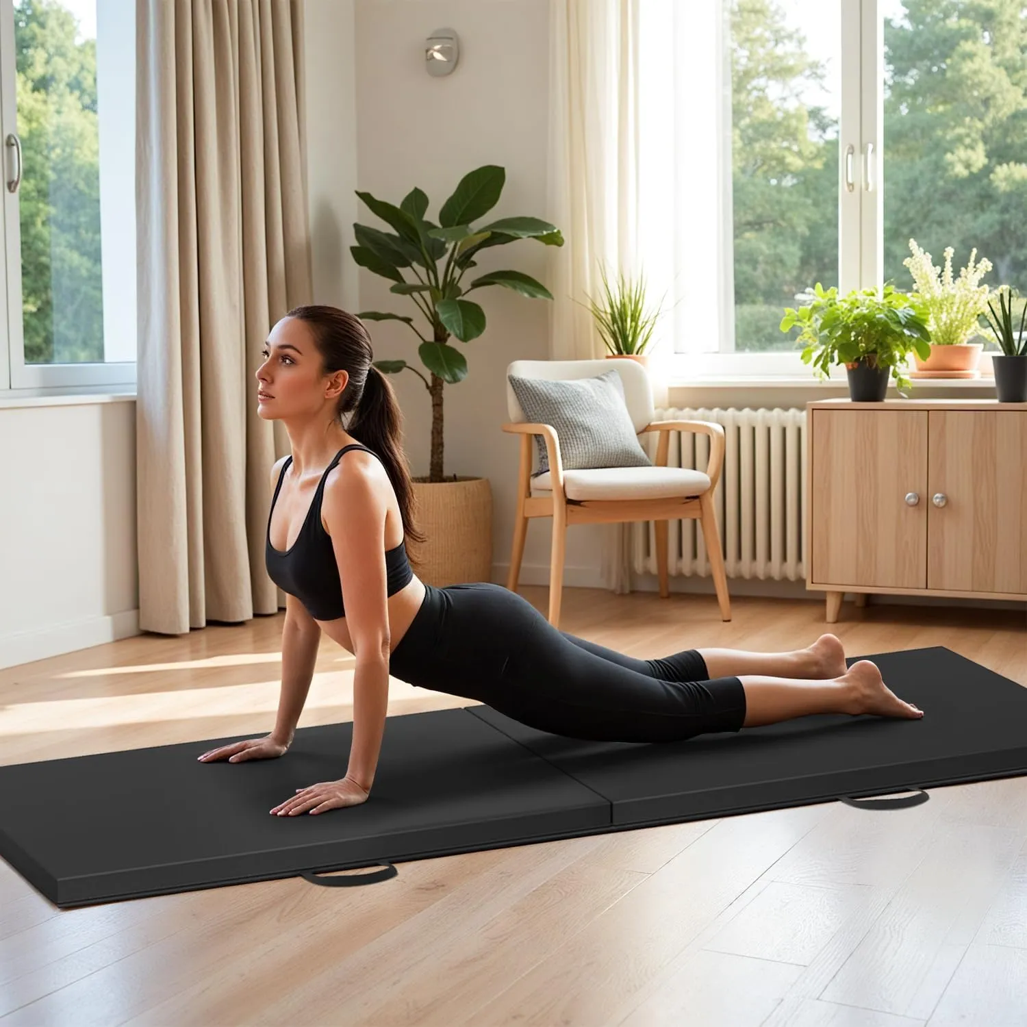 Gymnastics Tumbling Mats Portable Gymnastics Mat Foldable Tumbling Mat Thick PU Leather Exercise Mat Yoga Mat with Carrying Handles for home Workout outdoor Yoga Gymnastics