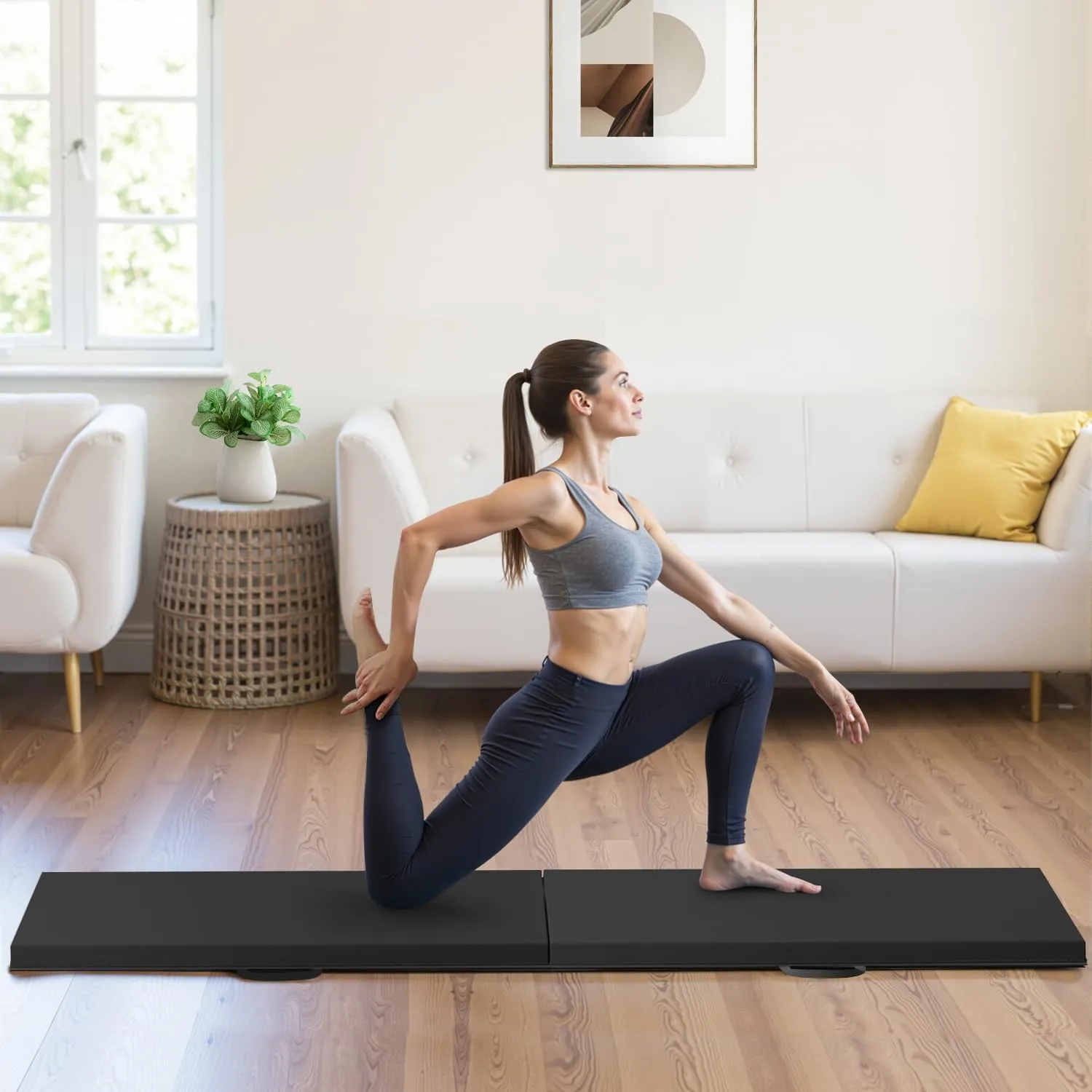 Gymnastics Tumbling Mats Portable Gymnastics Mat Foldable Tumbling Mat Thick PU Leather Exercise Mat Yoga Mat with Carrying Handles for home Workout outdoor Yoga Gymnastics