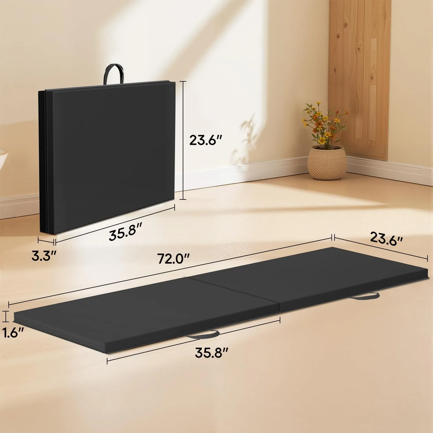 Gymnastics Tumbling Mats Portable Gymnastics Mat Foldable Tumbling Mat Thick PU Leather Exercise Mat Yoga Mat with Carrying Handles for home Workout outdoor Yoga Gymnastics