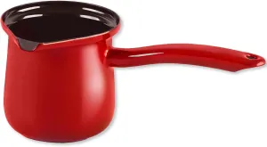 Hakan Enamel Stove Top Coffee Pot with Handle & Spout | 4 Cup Coffee Maker | Portable Water Boiler, Butter, Chocolate & Milk Warmer | Jumbo Size Boiling Pot for Tea | Red Color | 33.8 Oz