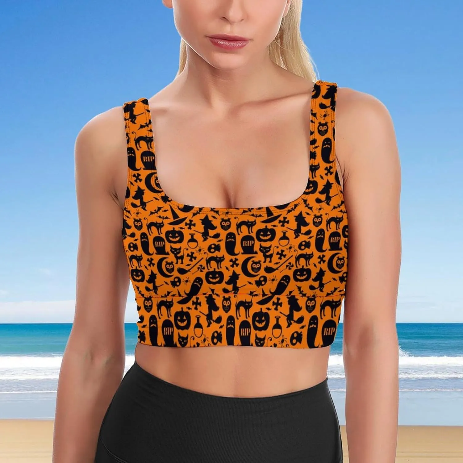 Halloween Bras for Women Workout Sports Bra No Underwire Yoga Bras Ladies Padded Sleeping Bra for Running Crop Tops