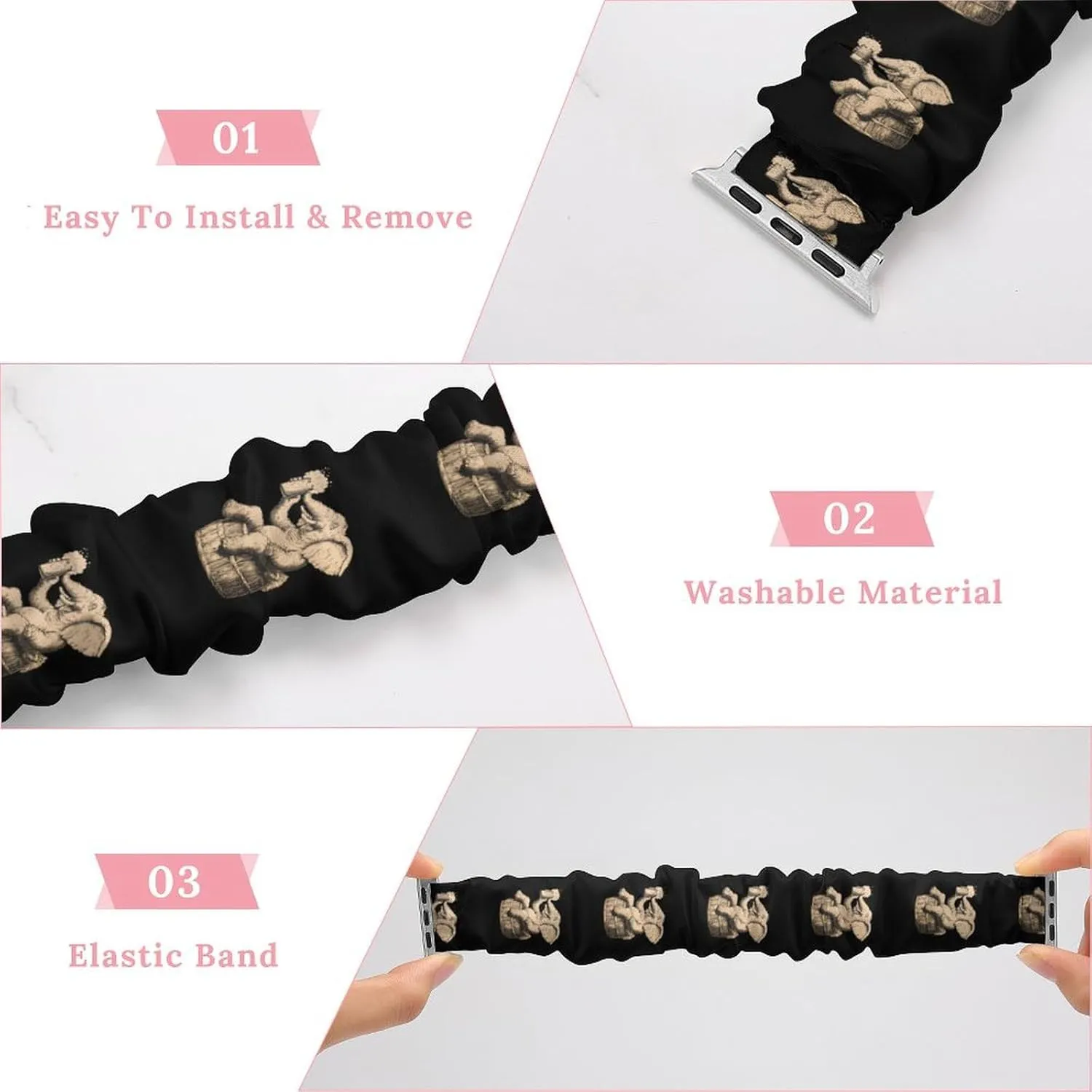 Happy Drinking Elephant Fashion Watch Strap Scrunchies Wristbands Compatible With IWatch Series