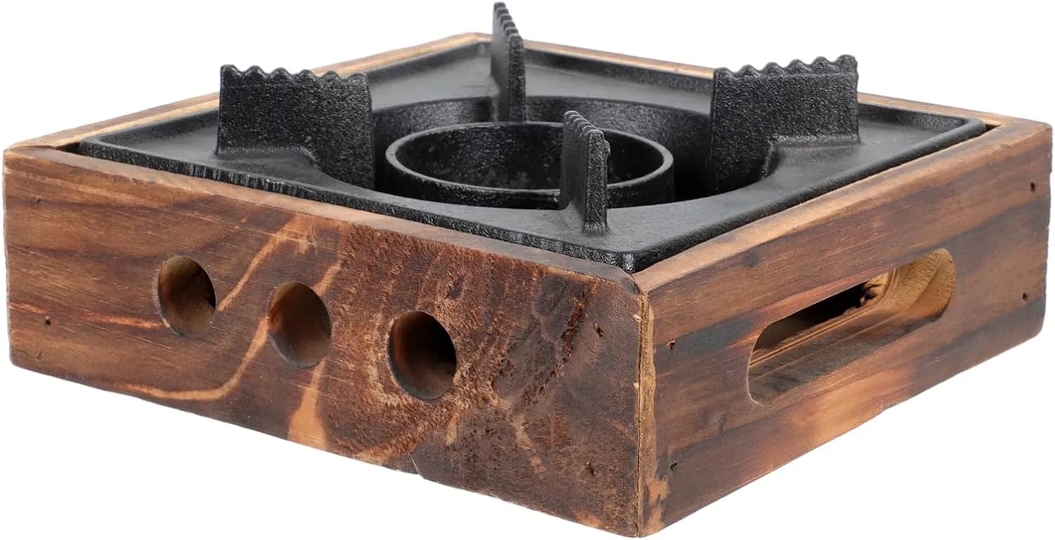 Happyyami Alcohol Stove Easy to Use Store Cast Iron Square Stove for Outdoor Tea Hot Pot Cooking