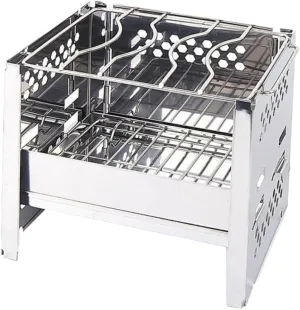 Happyyami Portable Camping Grill Mini BBQ Stove Stainless Steel Square Burner Outdoor Cookware Windscreen Included