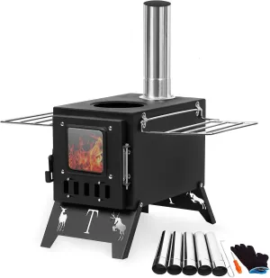 hatleues Wood Burning Stove, Small Folding Woodstove Portable Wood Stove for Tent, Camping,Hiking,Hot Tent Stove for Heating, Stainless Steel Wood Stove with 5 Pipes
