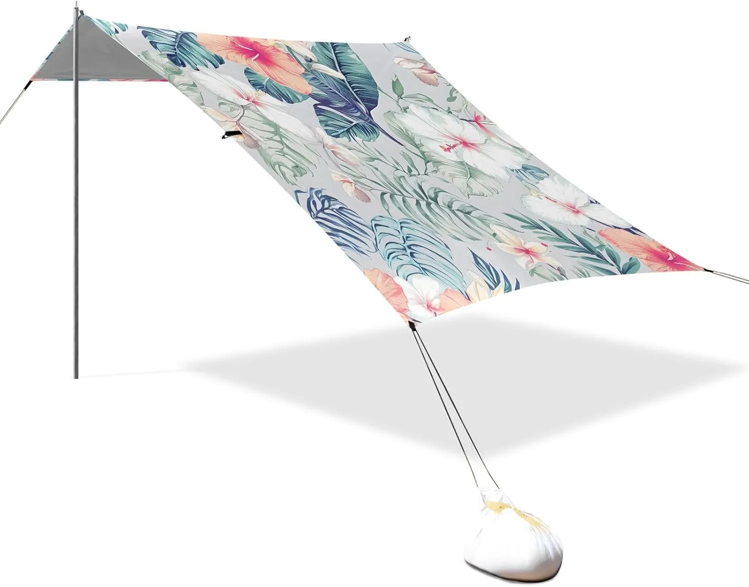 Hawaiian Tropical Floral Beach Tent Sun Shelter Set, UPF50  UV Protection 10.5 x 9.19 FT Camping Shade Canopy with Sandbags, Sand Anchors, Carrying Bag, and Others