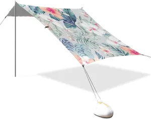 Hawaiian Tropical Floral Beach Tent Sun Shelter Set, UPF50  UV Protection 10.5 x 9.19 FT Camping Shade Canopy with Sandbags, Sand Anchors, Carrying Bag, and Others