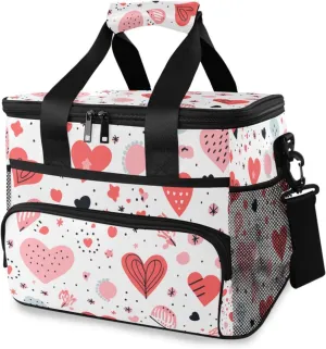 Heart White Doodle Cooler Bag Insulated Cooler Soft Sided Cooler 24 Can Portable Picnic Bag Large Leakproof Lunch Bag Box for Beach Grocery Camping Travel Car Men Women