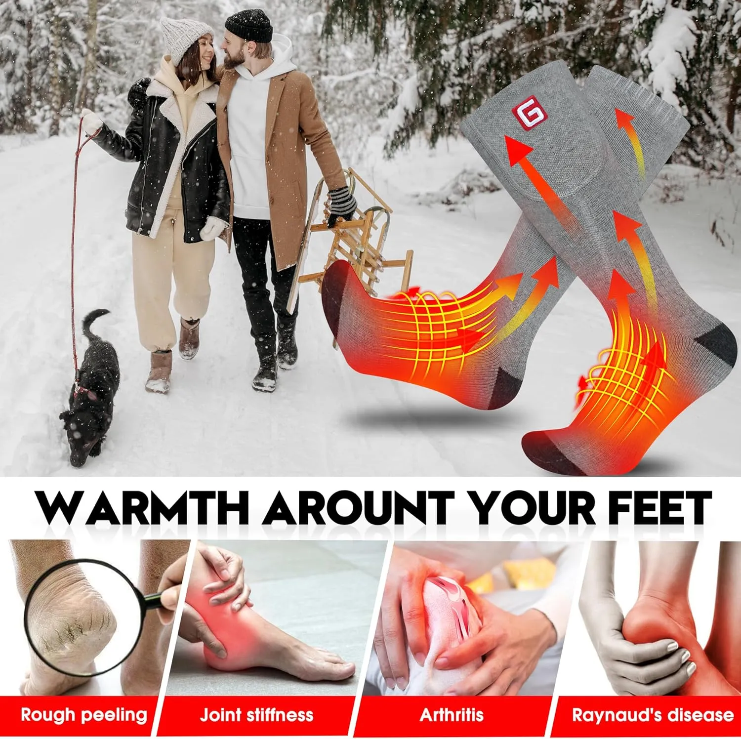 Heated Socks Women Electric Battery Socks Thermal Insulated Socks for Arthritis, Winter Thick Warm Cotton Sox Heating Foot Warmer, Unisex & USA 6-13 Size