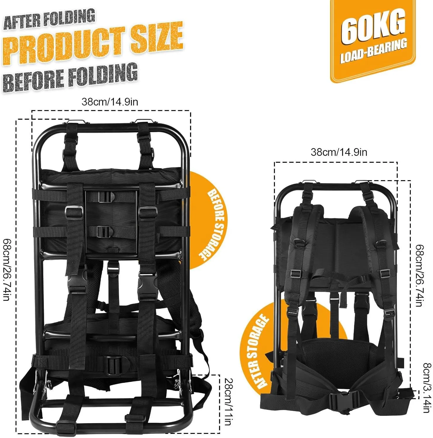 Heavy Duty Aluminum Frame Hiking Backpacks,Hunting Backpack,Foldable Hunting Pack Frame Hiking Backpack Frame,backpack For Hiking Portable Backpack Accessories For Travel, Outdoor Activity-Khaki