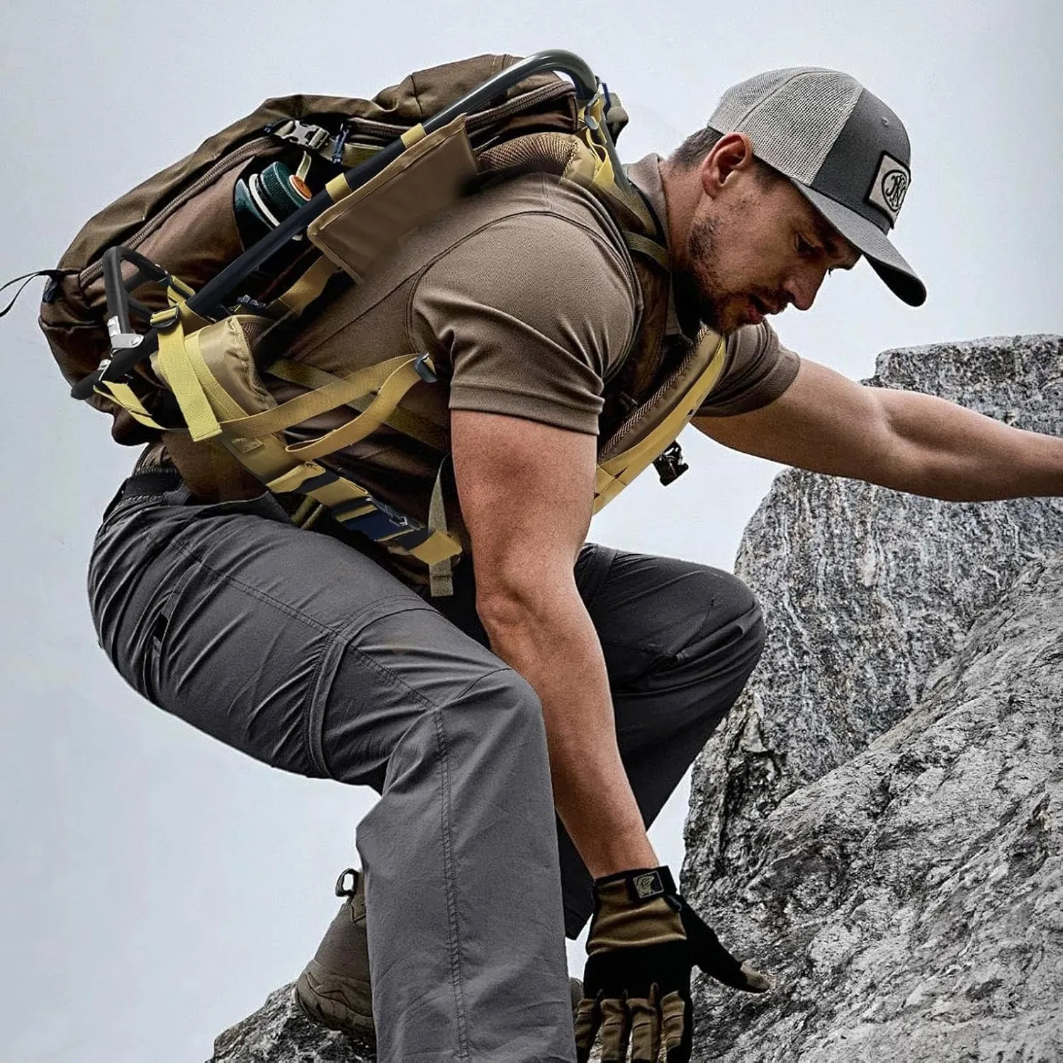 Heavy Duty Aluminum Frame Hiking Backpacks,Hunting Backpack,Foldable Hunting Pack Frame Hiking Backpack Frame,backpack For Hiking Portable Backpack Accessories For Travel, Outdoor Activity-Khaki