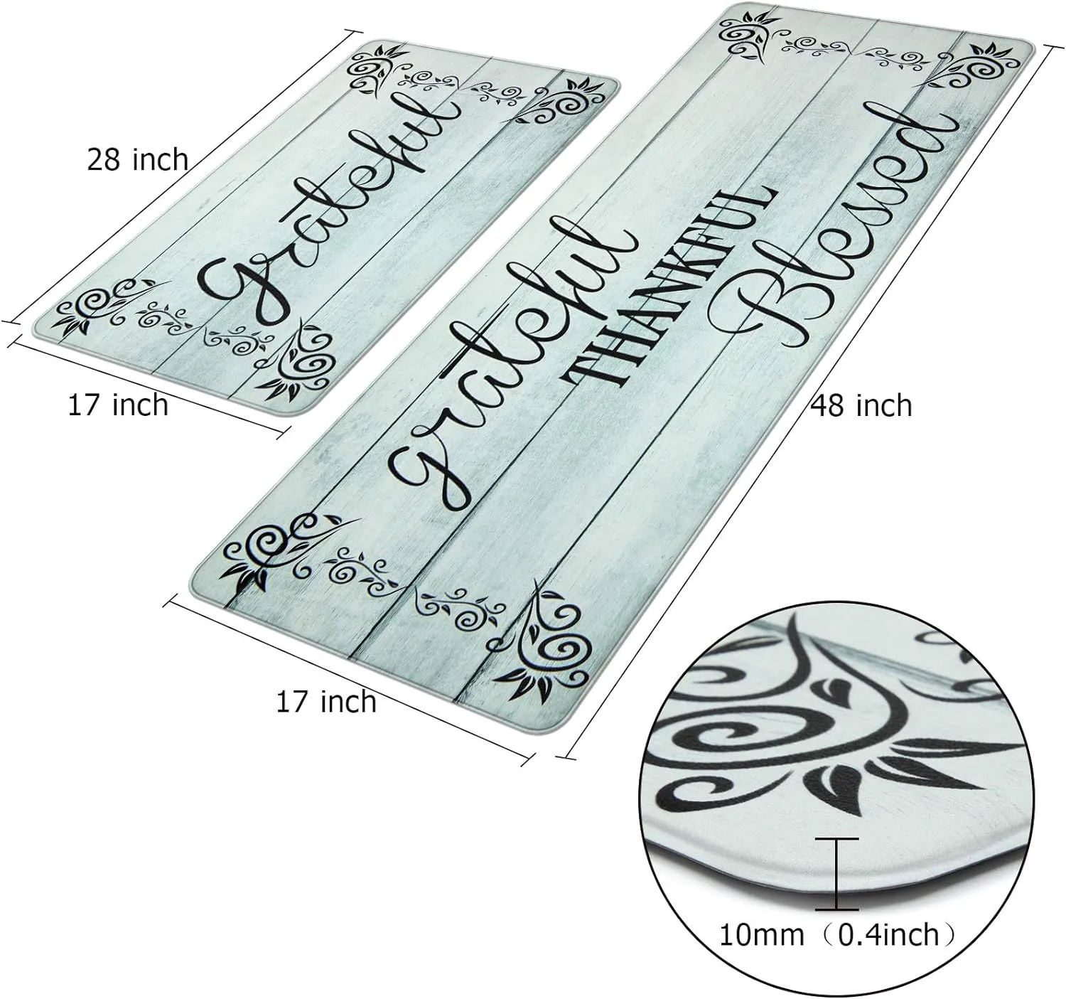 HEBE Anti Fatigue Kitchen Mat Set of 2 Non Slip Cushioned Kitchen Mats for Floor Waterproof Farmhouse Kitchen Rugs and Mats Set Comfort Standing Desk Mat Carpet for Sink,Office,Laundry