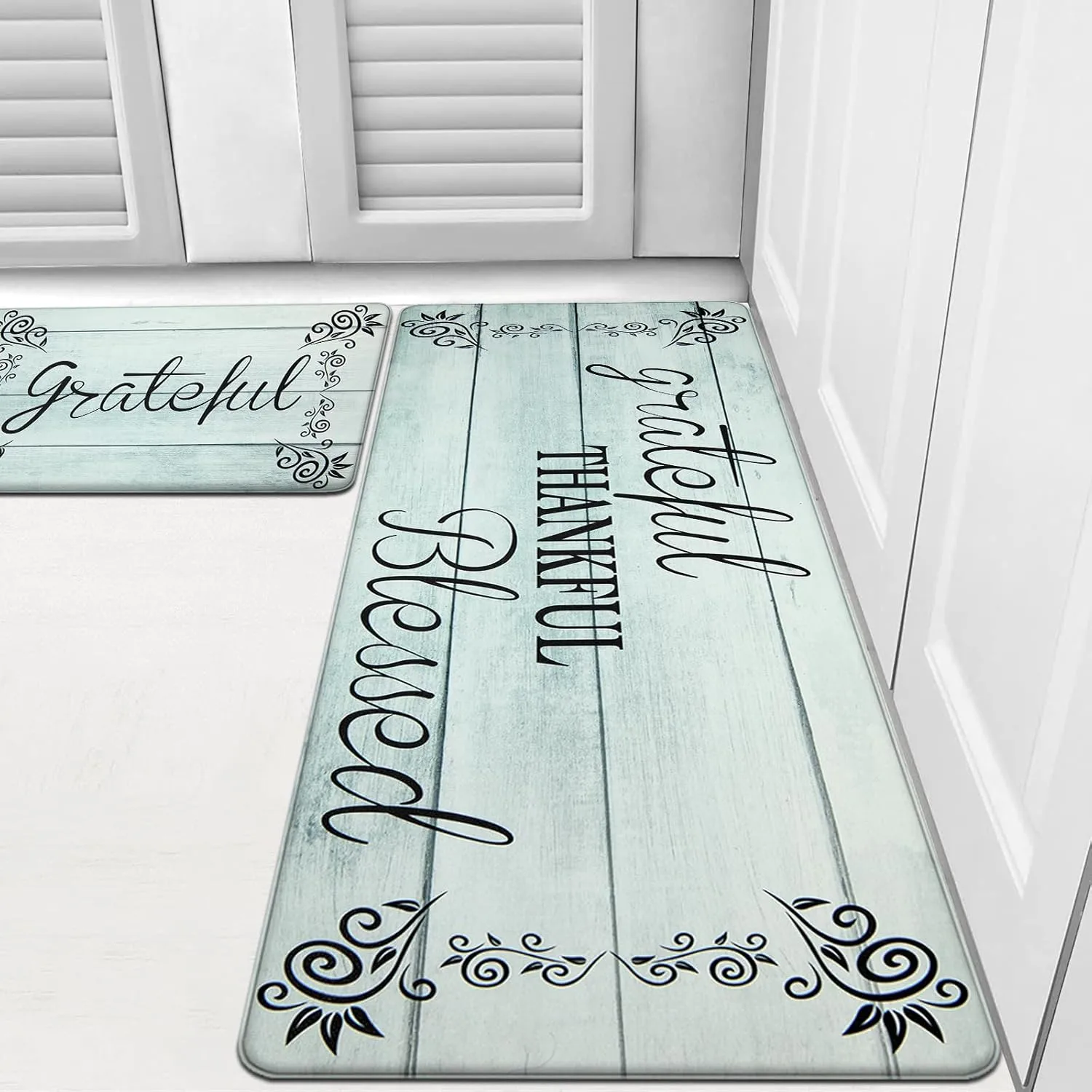 HEBE Anti Fatigue Kitchen Mat Set of 2 Non Slip Cushioned Kitchen Mats for Floor Waterproof Farmhouse Kitchen Rugs and Mats Set Comfort Standing Desk Mat Carpet for Sink,Office,Laundry