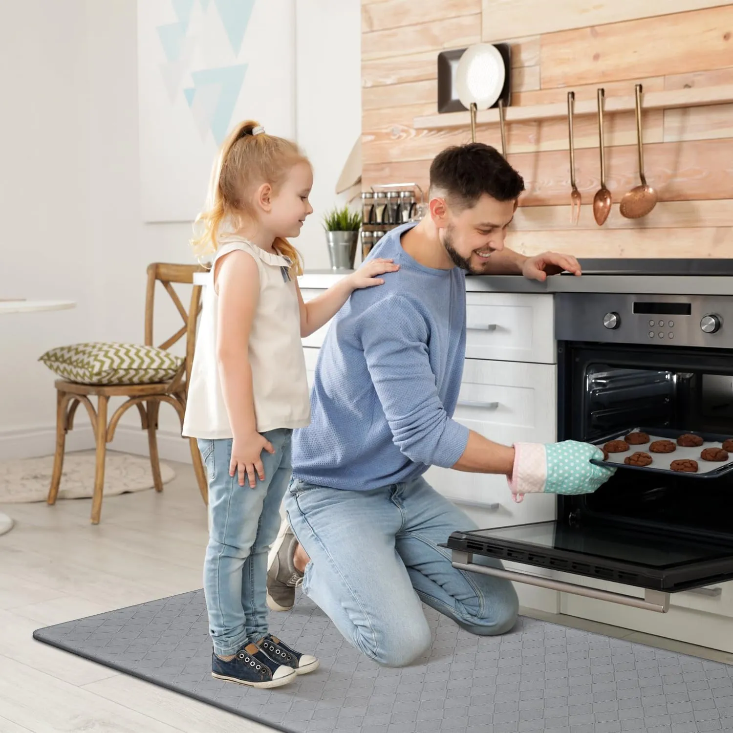 HEBE Anti Fatigue Kitchen Mats for Floor 3 Piece Set Non Slip Waterproof Comfort Standing Mat Runner for Home Office, Sink, Laundry